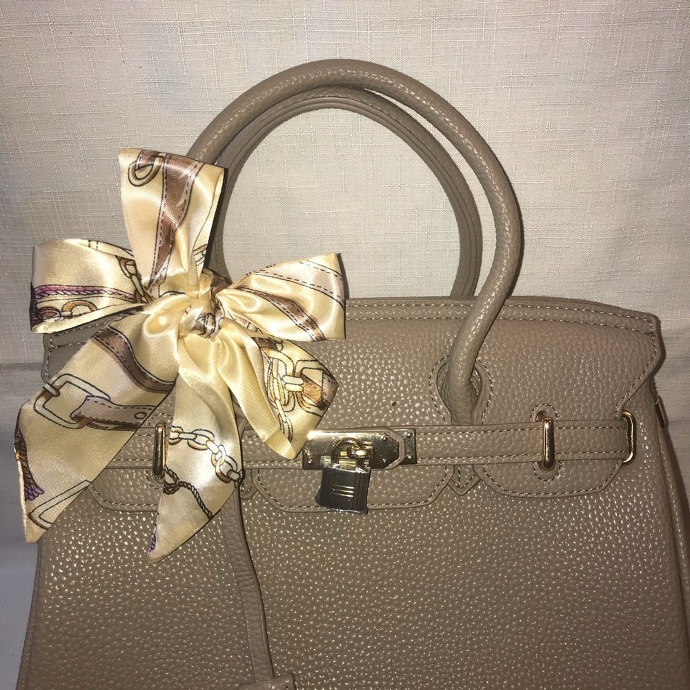 Twilly Silk Handbag Headband Neck Tie Scarf (1) Cream - Picture 3 of 6